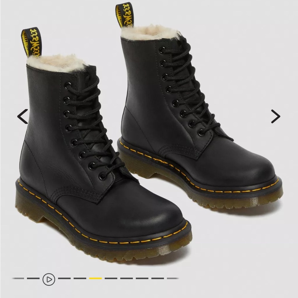 Dr  Martin Black Leather Combat Boots with Rugged Sole and Lace-Up Design